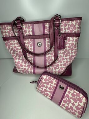 Y2K Vintage Well Loved 2010 COACH Chelsea bag and coin purse. Cool little set
